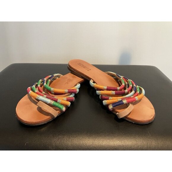 Women’s Colorful Flat Slip On Sandals Schutz 7.5 US Colorful Beach Summer Slides - Picture 1 of 7